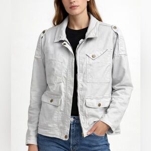 Vintage Y2K Pierre Darre Trucker Cargo Jacket L Light White Grey